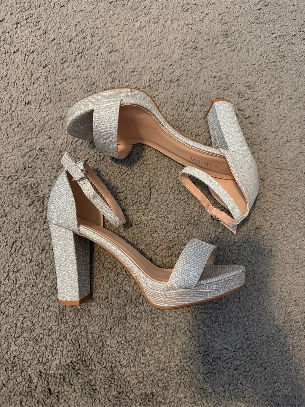 TOP Moda Silver Glitter Block Heel Sandals with Ankle Strap